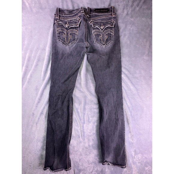 Rock Revival Jeans Womens 30 Debbie Straight Leg Faded Black Flap Pocket‎ Grunge - Picture 10 of 12
